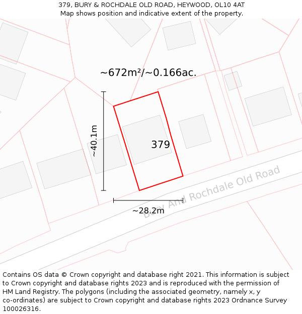 379, BURY & ROCHDALE OLD ROAD, HEYWOOD, OL10 4AT: Plot and title map