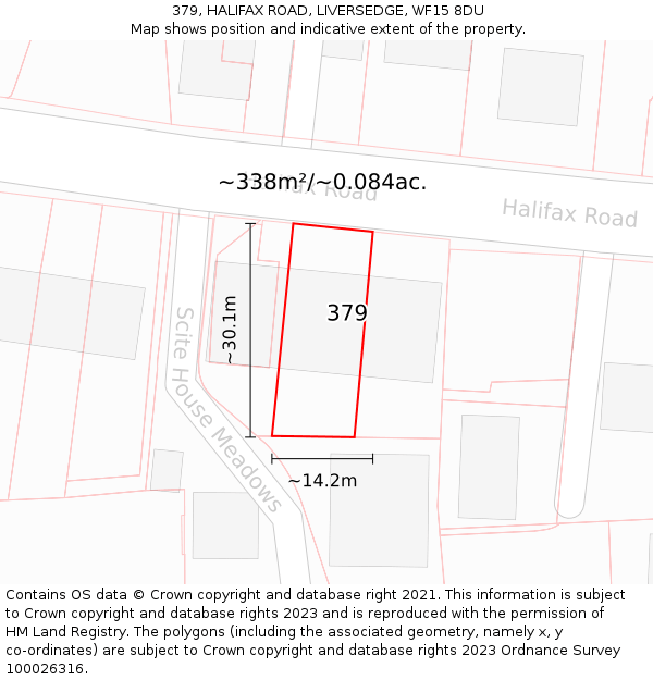 379, HALIFAX ROAD, LIVERSEDGE, WF15 8DU: Plot and title map