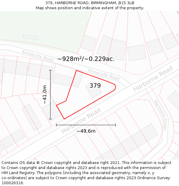 379, HARBORNE ROAD, BIRMINGHAM, B15 3LB: Plot and title map