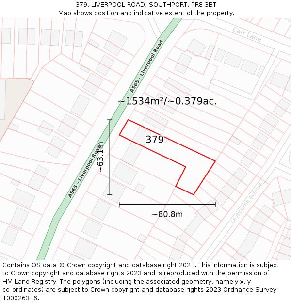 379, LIVERPOOL ROAD, SOUTHPORT, PR8 3BT: Plot and title map