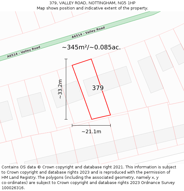 379, VALLEY ROAD, NOTTINGHAM, NG5 1HP: Plot and title map