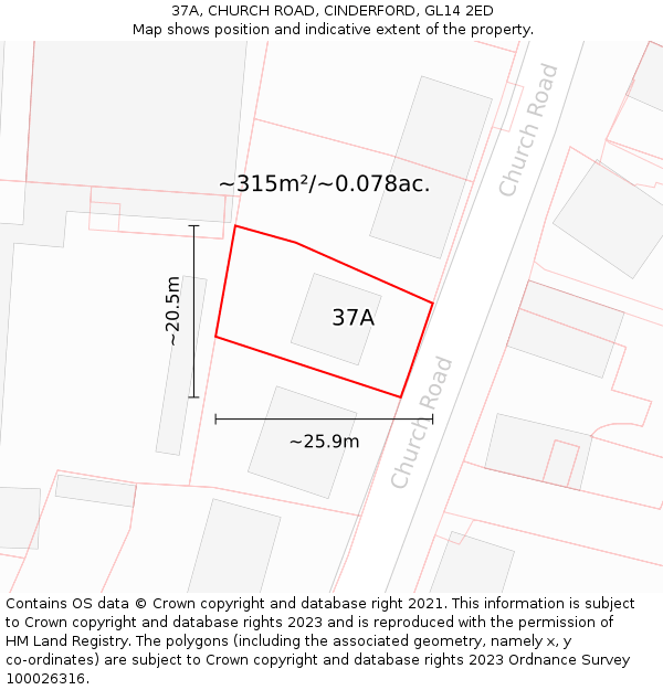 37A, CHURCH ROAD, CINDERFORD, GL14 2ED: Plot and title map