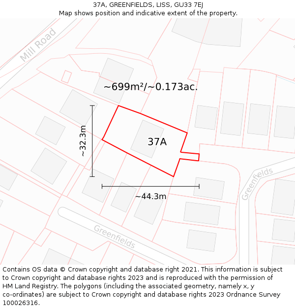 37A, GREENFIELDS, LISS, GU33 7EJ: Plot and title map