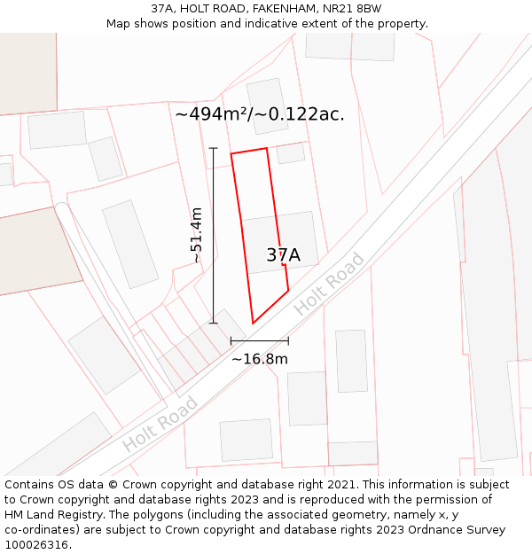 37A, HOLT ROAD, FAKENHAM, NR21 8BW: Plot and title map