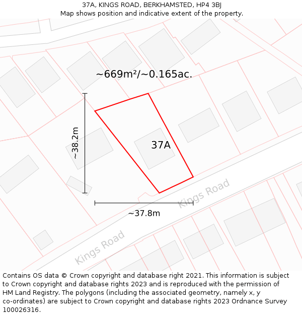 37A, KINGS ROAD, BERKHAMSTED, HP4 3BJ: Plot and title map
