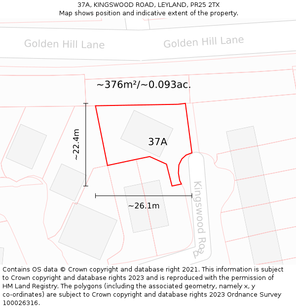 37A, KINGSWOOD ROAD, LEYLAND, PR25 2TX: Plot and title map