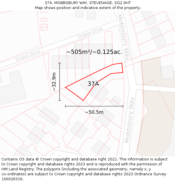 37A, MOBBSBURY WAY, STEVENAGE, SG2 0HT: Plot and title map