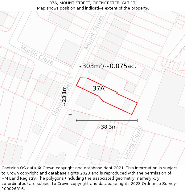 37A, MOUNT STREET, CIRENCESTER, GL7 1TJ: Plot and title map