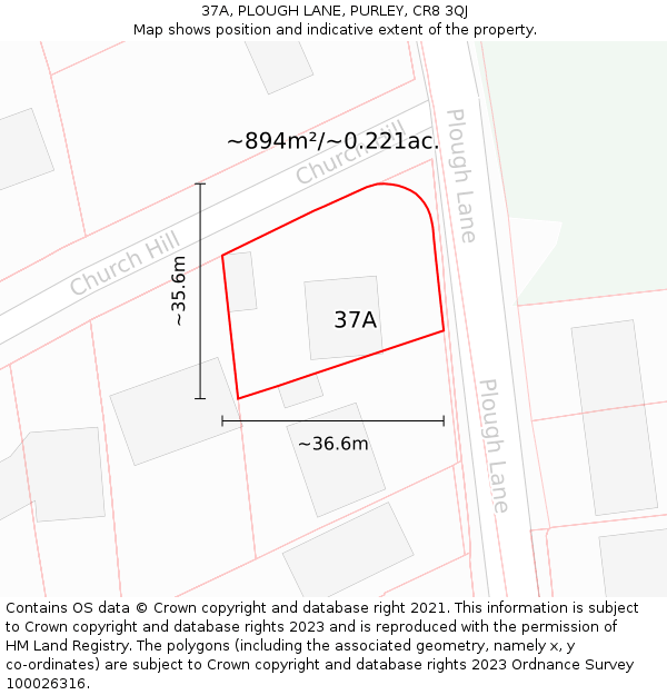 37A, PLOUGH LANE, PURLEY, CR8 3QJ: Plot and title map