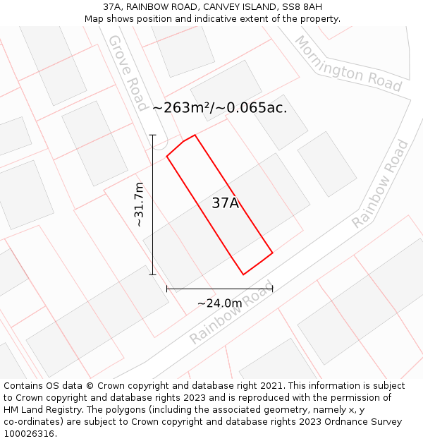 37A, RAINBOW ROAD, CANVEY ISLAND, SS8 8AH: Plot and title map