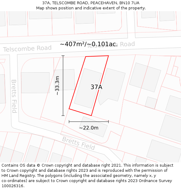 37A, TELSCOMBE ROAD, PEACEHAVEN, BN10 7UA: Plot and title map