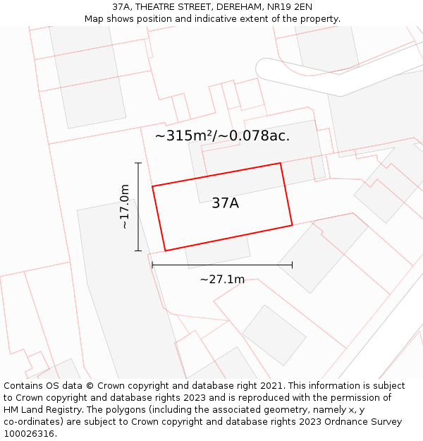 37A, THEATRE STREET, DEREHAM, NR19 2EN: Plot and title map