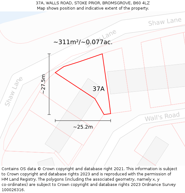 37A, WALLS ROAD, STOKE PRIOR, BROMSGROVE, B60 4LZ: Plot and title map