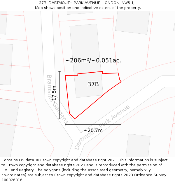 37B, DARTMOUTH PARK AVENUE, LONDON, NW5 1JL: Plot and title map