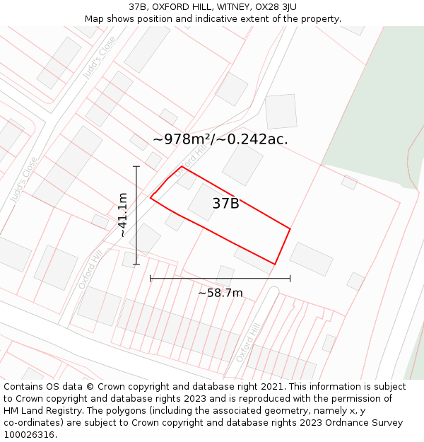 37B, OXFORD HILL, WITNEY, OX28 3JU: Plot and title map