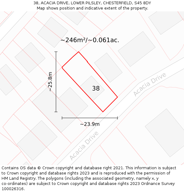 38, ACACIA DRIVE, LOWER PILSLEY, CHESTERFIELD, S45 8DY: Plot and title map