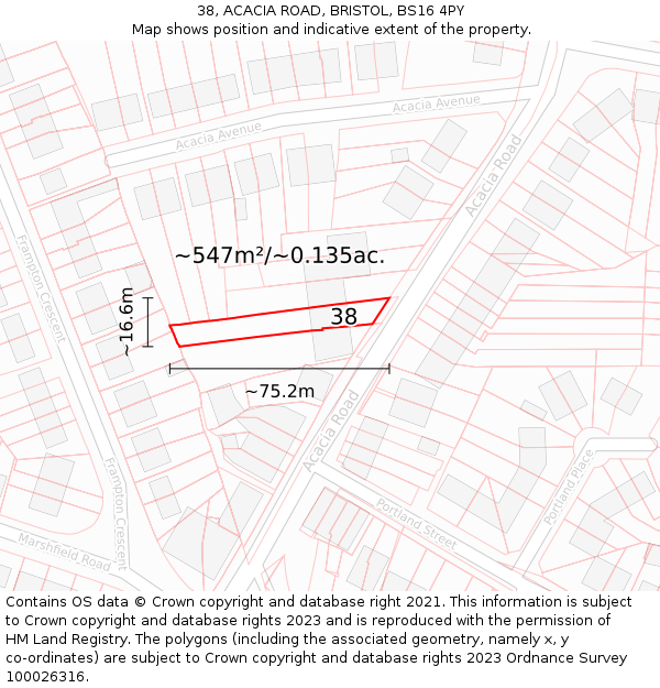 38, ACACIA ROAD, BRISTOL, BS16 4PY: Plot and title map