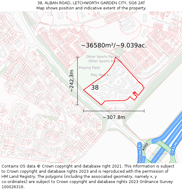 38, ALBAN ROAD, LETCHWORTH GARDEN CITY, SG6 2AT: Plot and title map