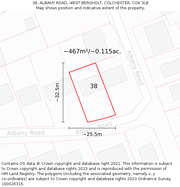 38, ALBANY ROAD, WEST BERGHOLT, COLCHESTER, CO6 3LB: Plot and title map