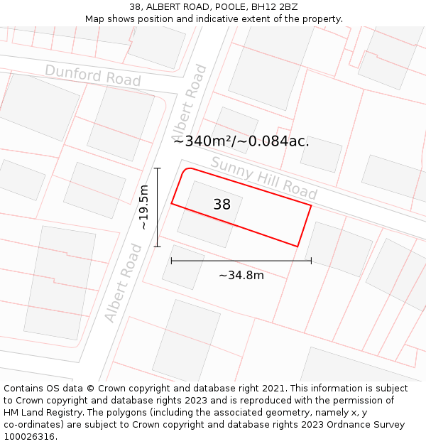 38, ALBERT ROAD, POOLE, BH12 2BZ: Plot and title map