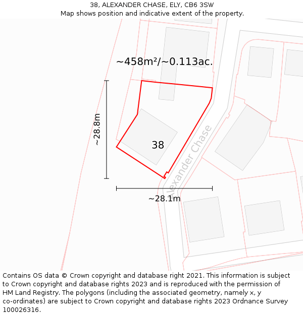 38, ALEXANDER CHASE, ELY, CB6 3SW: Plot and title map