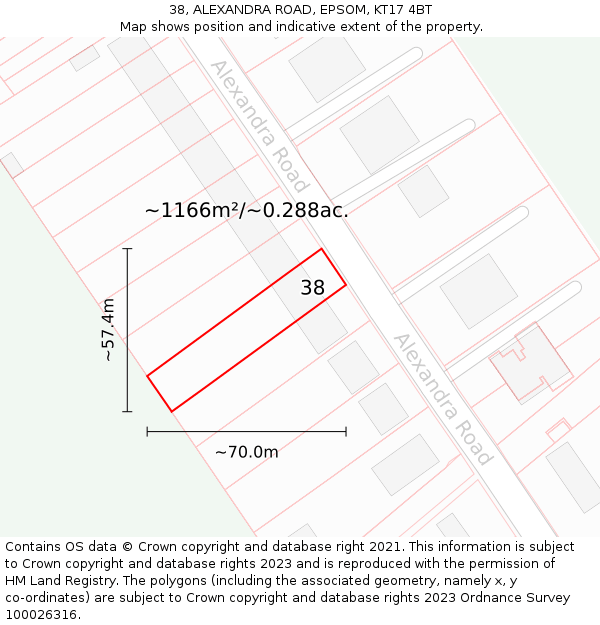 38, ALEXANDRA ROAD, EPSOM, KT17 4BT: Plot and title map