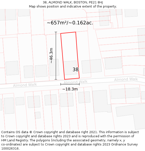 38, ALMOND WALK, BOSTON, PE21 8HJ: Plot and title map