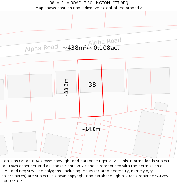 38, ALPHA ROAD, BIRCHINGTON, CT7 9EQ: Plot and title map