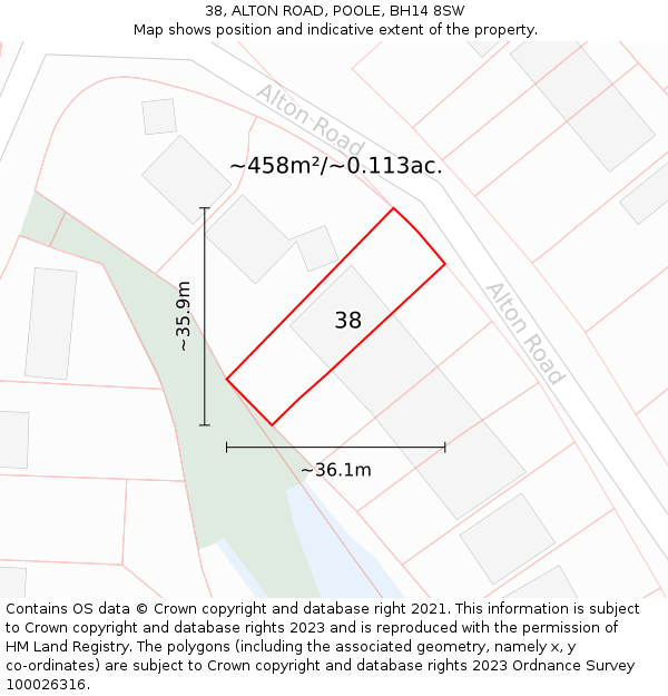 38, ALTON ROAD, POOLE, BH14 8SW: Plot and title map