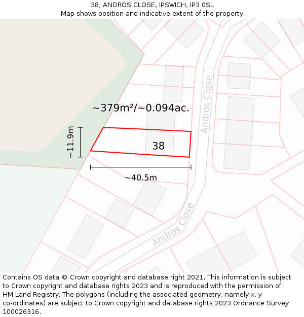 38, ANDROS CLOSE, IPSWICH, IP3 0SL: Plot and title map