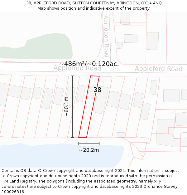 38, APPLEFORD ROAD, SUTTON COURTENAY, ABINGDON, OX14 4NQ: Plot and title map