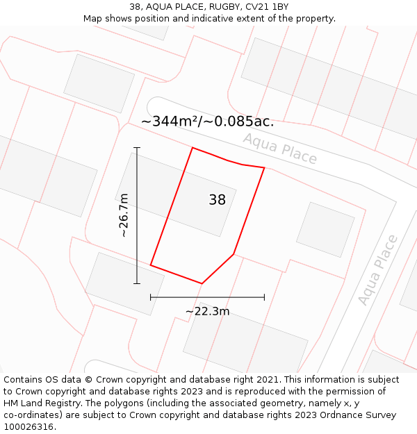 38, AQUA PLACE, RUGBY, CV21 1BY: Plot and title map