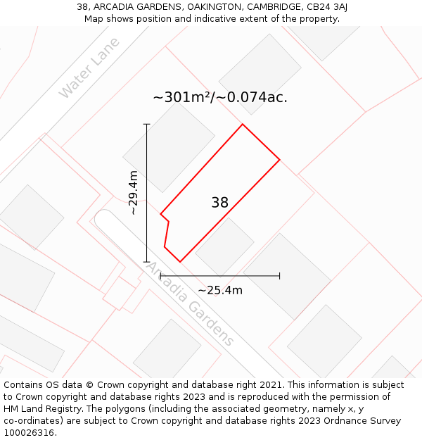 38, ARCADIA GARDENS, OAKINGTON, CAMBRIDGE, CB24 3AJ: Plot and title map
