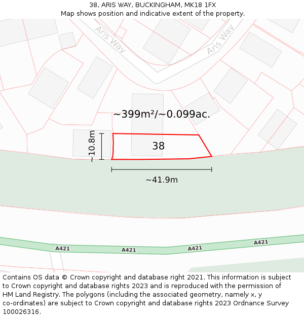 38, ARIS WAY, BUCKINGHAM, MK18 1FX: Plot and title map