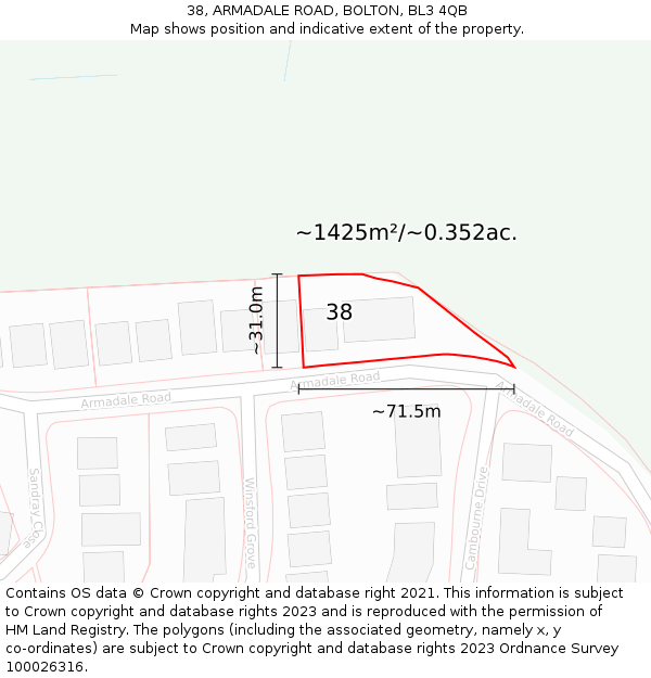 38, ARMADALE ROAD, BOLTON, BL3 4QB: Plot and title map