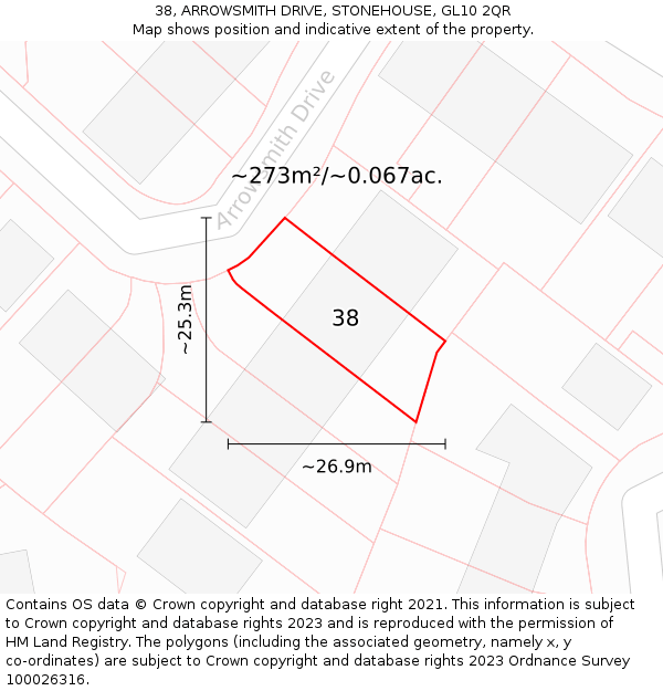 38, ARROWSMITH DRIVE, STONEHOUSE, GL10 2QR: Plot and title map