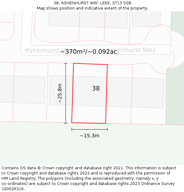 38, ASHENHURST WAY, LEEK, ST13 5SB: Plot and title map