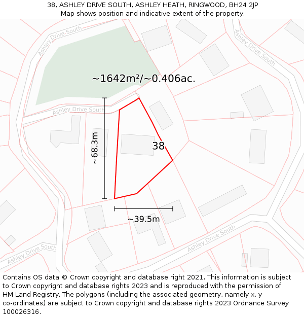 38, ASHLEY DRIVE SOUTH, ASHLEY HEATH, RINGWOOD, BH24 2JP: Plot and title map