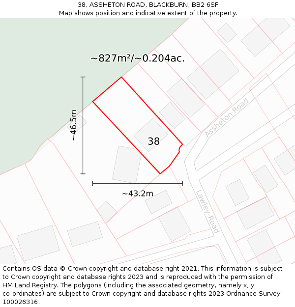 38, ASSHETON ROAD, BLACKBURN, BB2 6SF: Plot and title map