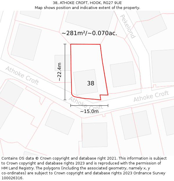 38, ATHOKE CROFT, HOOK, RG27 9UE: Plot and title map