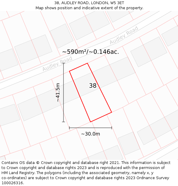 38, AUDLEY ROAD, LONDON, W5 3ET: Plot and title map