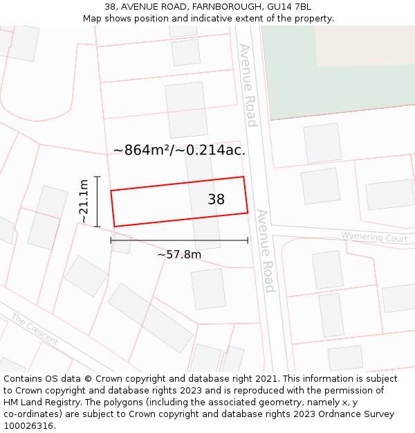 38, AVENUE ROAD, FARNBOROUGH, GU14 7BL: Plot and title map