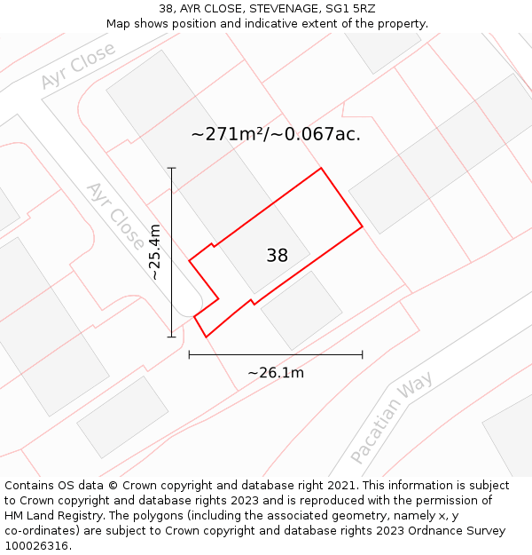 38, AYR CLOSE, STEVENAGE, SG1 5RZ: Plot and title map