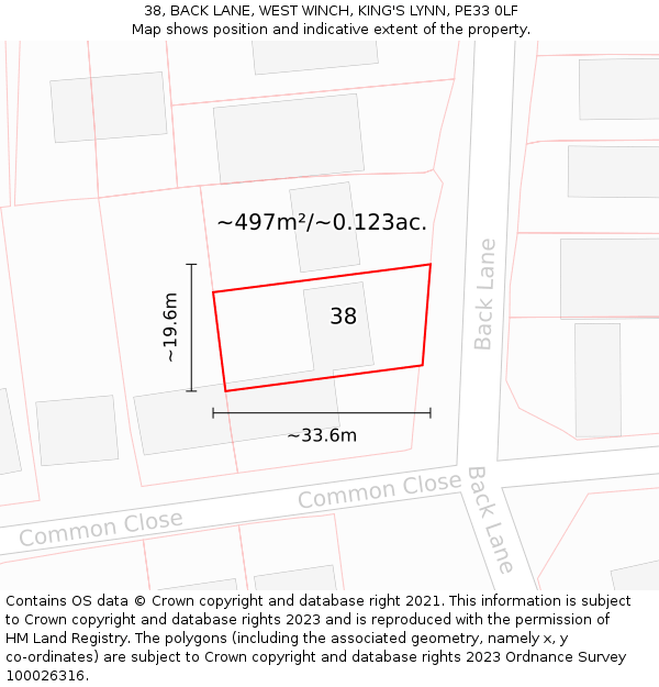 38, BACK LANE, WEST WINCH, KING'S LYNN, PE33 0LF: Plot and title map