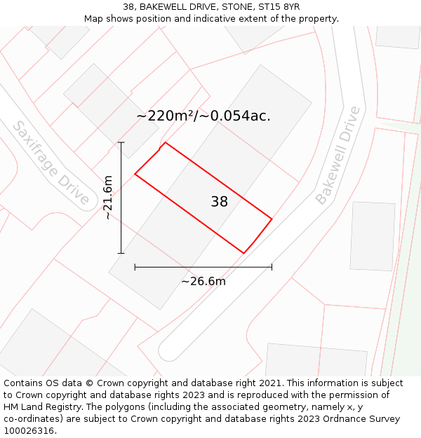 38, BAKEWELL DRIVE, STONE, ST15 8YR: Plot and title map