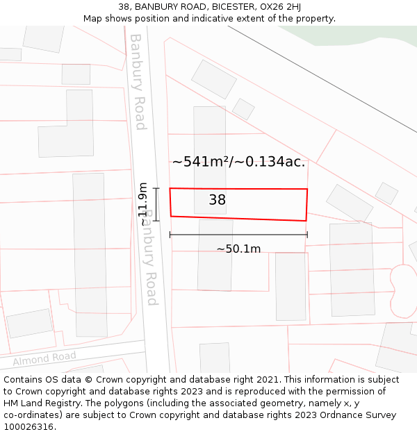 38, BANBURY ROAD, BICESTER, OX26 2HJ: Plot and title map