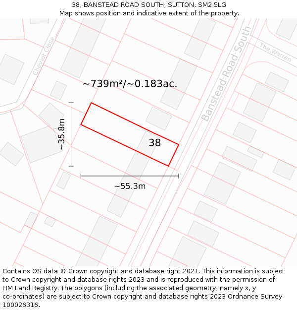 38, BANSTEAD ROAD SOUTH, SUTTON, SM2 5LG: Plot and title map