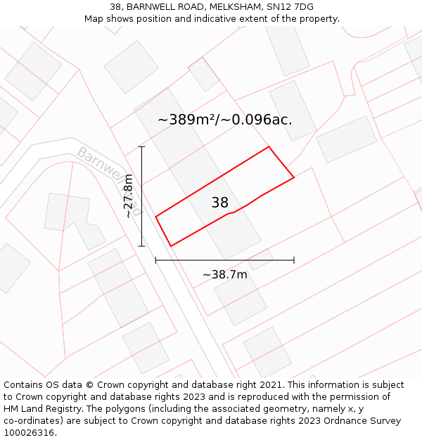 38, BARNWELL ROAD, MELKSHAM, SN12 7DG: Plot and title map