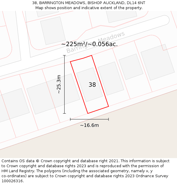 38, BARRINGTON MEADOWS, BISHOP AUCKLAND, DL14 6NT: Plot and title map