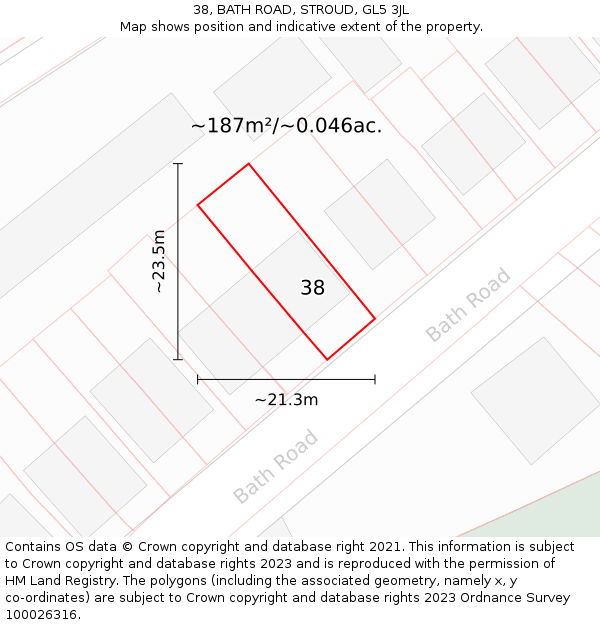 38, BATH ROAD, STROUD, GL5 3JL: Plot and title map